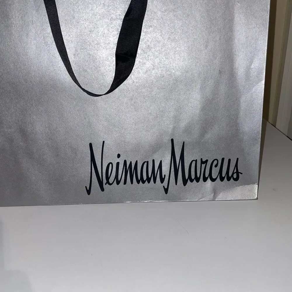 Neiman Marcus Empty Paper Grey Silver Shopping Bag Black Cloth Handles 16x12x6